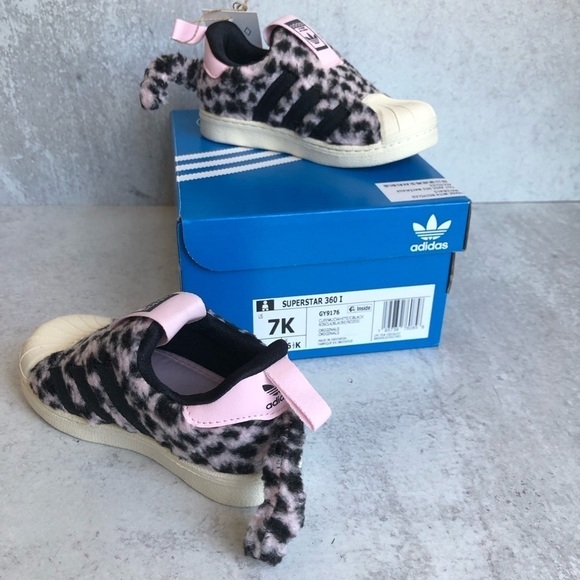 Adidas Originals Superstar 360 Kids Sneakers Fuzzy Leopard Tail Pink Black - Picture 14 of 16